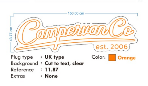 Custom Neon - CampervanCo Est 2006 - Orange  -  dimmer and delivery