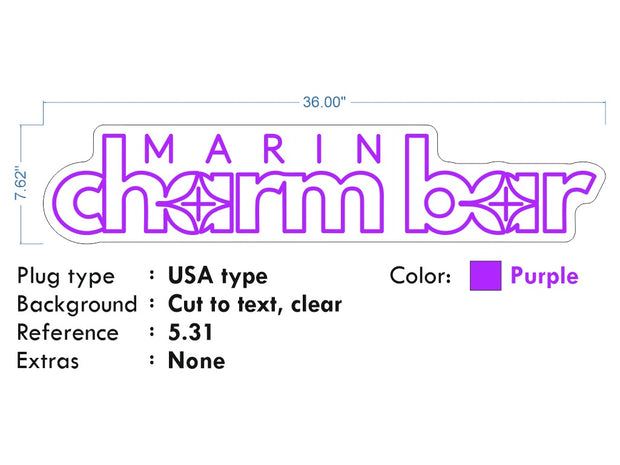 Custom neon - Marin Charm Bar Purple | 36 x 7inch  - incl Shipping and 2yrs Warranty