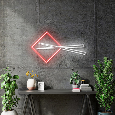 Custom Neon - Chopsticks SticksnSushi - Cool White and Red - 70cm x 42cm -  Delivery and Remote