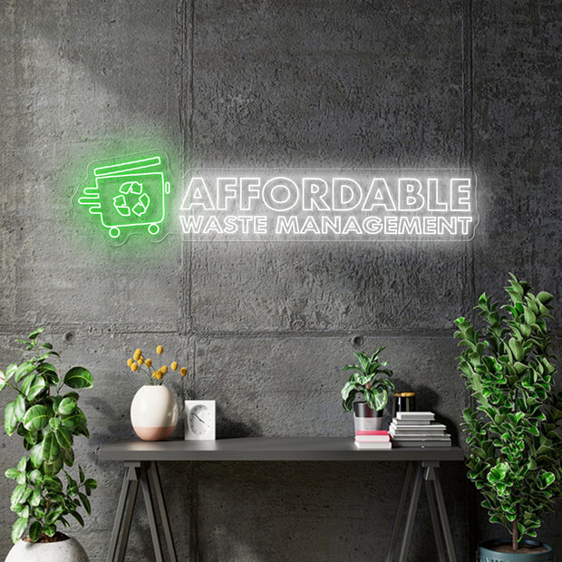 Custom Neon - Affordable Waste Management - Green and white - 160x38cm - Delivery and Dimmer included.