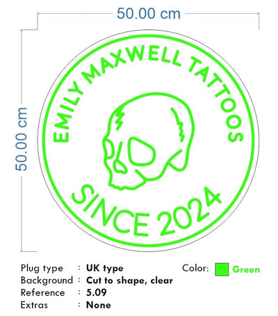 Custom neon - Emily Maxwell Tattoos - Green - 50cm x50cm - incl Shipping and 2yrs Warranty