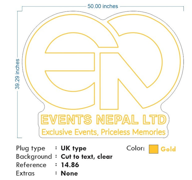 Custom Neon - Events Nepal Limited logo - Gold neon - 50x39 inch - indoor Signs