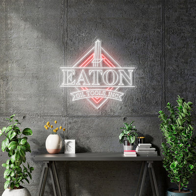 Custom Neon -  EATON Oil Tools  -RED and WHITE  -Size: 36 x 34inch (3ft tall)   - Remote dimmer and Delivery