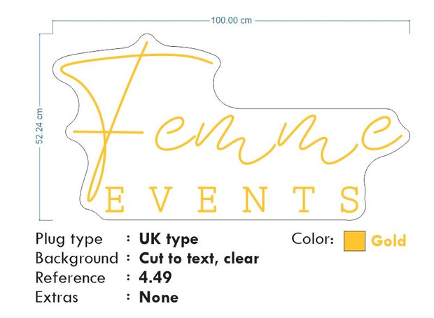 Custom Neon - Femme Events - Warm White - 100x52cm - indoor Sign