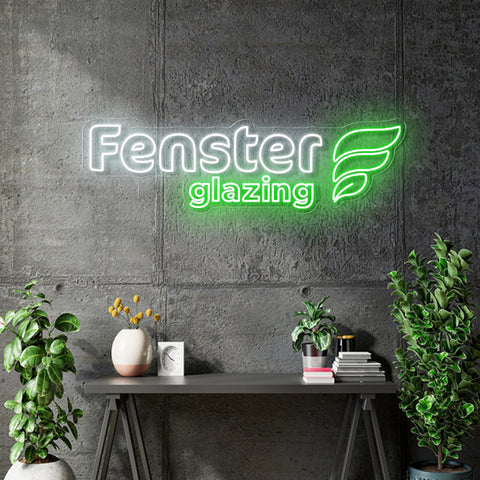 Custom Neon -  Fenster Glazing - White and Green - 100cm x 29cm  - indoor Signs