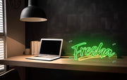 Custom Neon - FRESHA (freestanding) - GREEN and ORANGE - 36inch x 15inch  -  Remote dimmer and Delivery