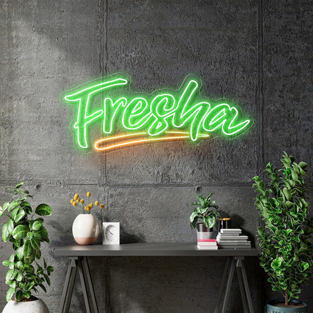 Custom Neon - FRESHA (freestanding) - GREEN and ORANGE - 36inch x 15inch  -  Remote dimmer and Delivery