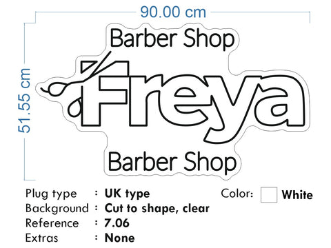 Custom neon - Freya Barber Shop - Cold White - 90cm x 51cm  - incl Shipping and 2yrs Warranty