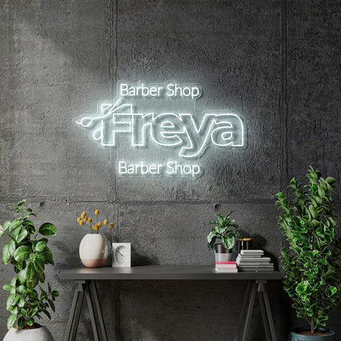 Custom neon - Freya Barber Shop - Cold White - 90cm x 51cm  - incl Shipping and 2yrs Warranty