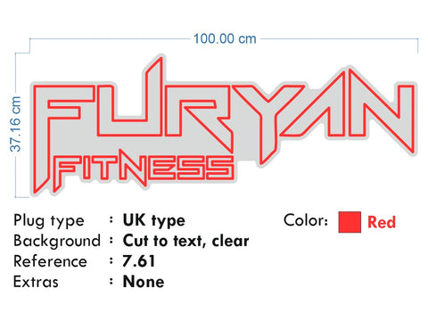 Custom neon - Furyan Fitness - RED neon - 100 x 37cm  - incl Shipping and 2yrs Warranty