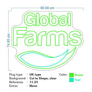 Custom Neon - Global Farms - 90 x 74cm- Green and Light Green -  Delivery and Remote