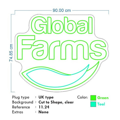 Custom Neon - Global Farms - 90 x 74cm- Green and Light Green -  Delivery and Remote