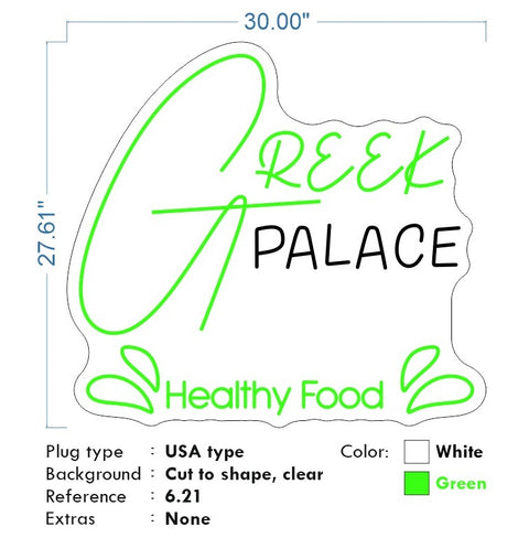 Custom Neon - Greek Palace - White and Green - Free Delivery and Remote+ Battery (Copy)