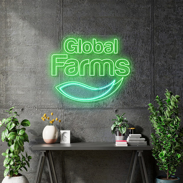 Custom Neon - Global Farms - 90 x 74cm- Green and Light Green -  Delivery and Remote