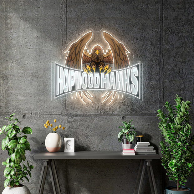 Custom Neon - Hopwood Hawks - White  & Warm white - 100x86cm- dimmer and delivery