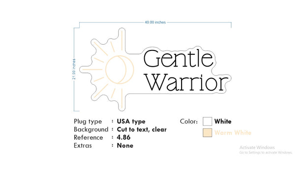 Custom Neon - Gentle Warrior - 40*21 inch Warm White -  Delivery and Remote