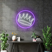 Custom Neon - Crown in Circle -  White and Purple - 60cm  - indoor Signs