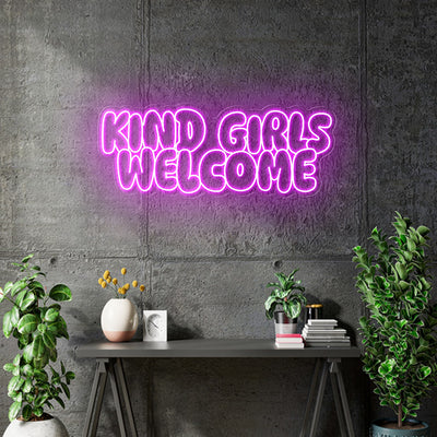 Custom Neon -  KIND GIRLS WELCOME - Pink Neon -  100 x 40cm - indoor Signs