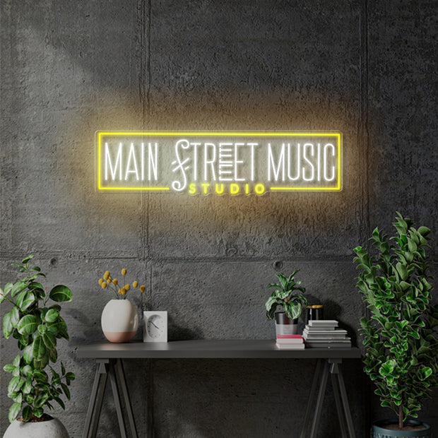 Custom neon - Main Street Music- Yellow and White - 36 x 9 inch  - incl Shipping and 2yrs Warranty