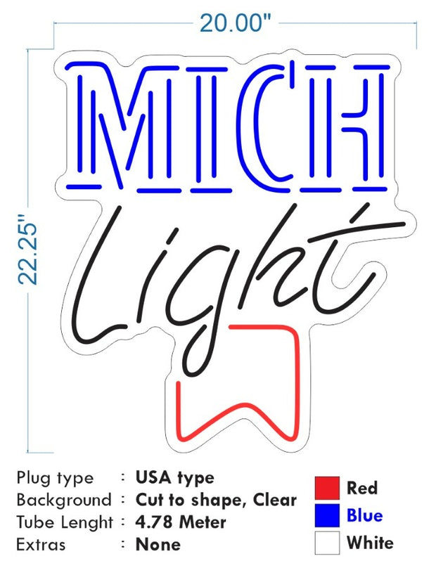 Custom Neon - Mich Light - Blue, White and Red - 22 x 20inch - dimmer and delivery