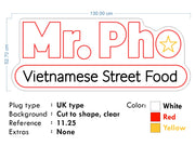 Custom Neon - Mr Pho Vietnamese Restaurant - 130x 52cm - Yellow Red and White - Remote dimmer and Delivery