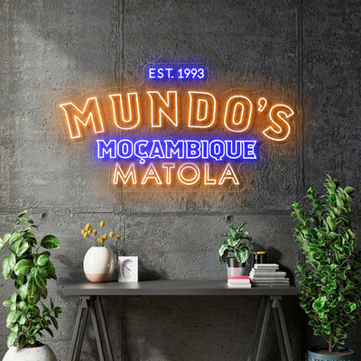 Custom neon - Mundo's Matola - Orange and Blue - Size: 48 x 25 inch   - incl Shipping and 2yrs Warranty