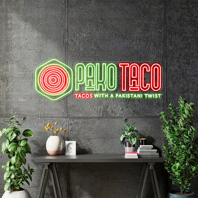 Custom Neon - Neon Sign PakoTaco - 100x34cm - Red and Green - Remote dimmer and Delivery