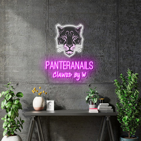 Custom Neon -  PANTERA NAILS Clawed By W - Pink + Print 71cm x 60cm    - Remote dimmer and Delivery