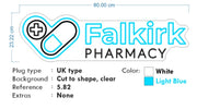 Custom neon - Falkirk Pharmacy - Light Blue and White -80x23cm   - incl Shipping and 2yrs Warranty