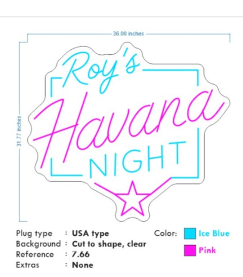 Custom Neon - Roy's Havana Night - Pink and White color - 30 x 28inch  - dimmer and delivery (Copy)