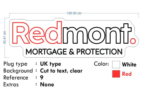 Custom Neon - Redmont. Mortgage and Protection - 100x30cm - Red and White - Remote dimmer and Delivery