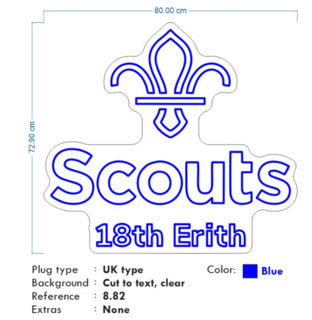 Custom Neon - 18th Eirth Scouts - Blue - 80x72cm - indoor Signs