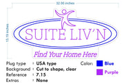 Custom Neon -  Suite Liv'n - Blue and Purple - 32 x 15inch  - Remote dimmer and Delivery