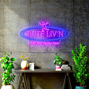 Custom Neon -  Suite Liv'n - Blue and Purple - 32 x 15inch  - Remote dimmer and Delivery