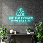 Custom Neon -  THE CUE CORNER LOGO - TEAL neon -  120cm (4ft) x 67cm   - indoor Signs