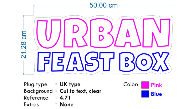 Custom Neon -  URBAN FEAST BOX - Pink and blue - 50cm x 21cm -  Delivery and Remote