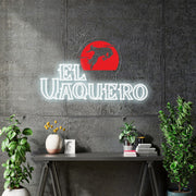 Custom Neon - El Vaquero Restaurant Neon Sign - White + UV print - 36x17inch - dimmer and delivery