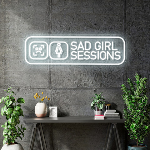 Custom Neon - Sad Girl Sessions - 60x18cm (2ft)- White -  Remote dimmer and Delivery