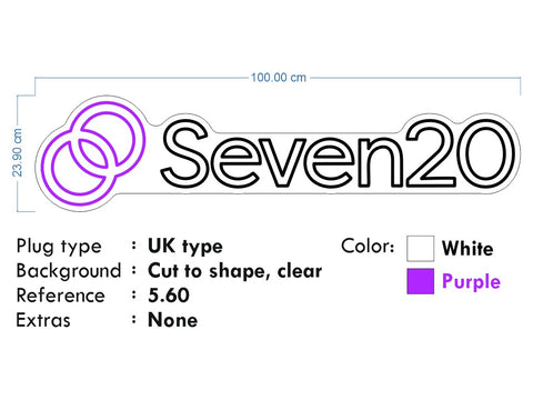 Custom Neon - Seven20 - White and Purple - 100x23cm - indoor Sign