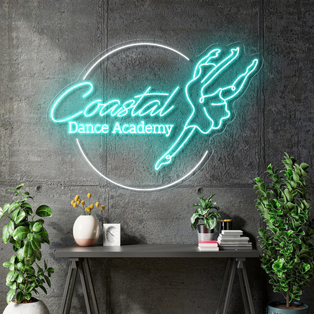 Custom Neon - Neon Sign | Coastal Dance Academy - Light blue and White - 40x28inch - dimmer and delivery (Copy)