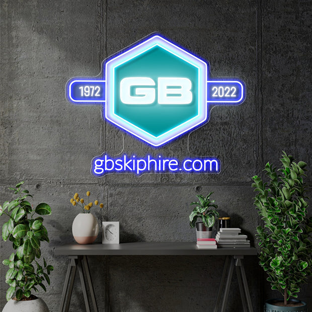 Custom Neon - GB Skip Hire - White and Blue and Teal - 50 x 41inch - indoor Signs