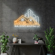 Custom Neon - MEJIA REAL ESTATE Logo - White and Orange - 36"x26" - indoor Signs