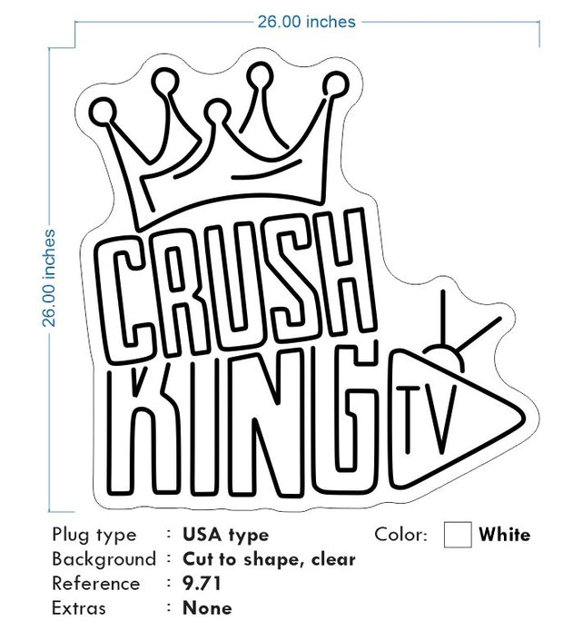 Custom Neon - Crush King TV -  26 x 26inch - White -  Delivery and Remote