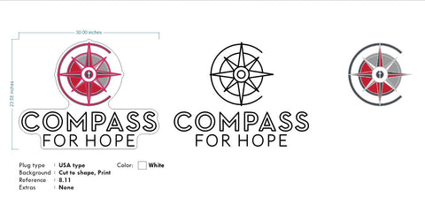 Custom neon - Compass for Hope - White + Print - 30 x 23inch  - incl Shipping and 2yrs Warranty