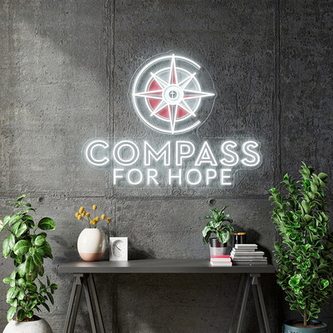 Custom neon - Compass for Hope - White + Print - 30 x 23inch  - incl Shipping and 2yrs Warranty