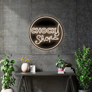 Custom neon - Chock Shop - Warm White on Black Shine Backing - 50x 50cm  - incl Shipping and 2yrs Warranty