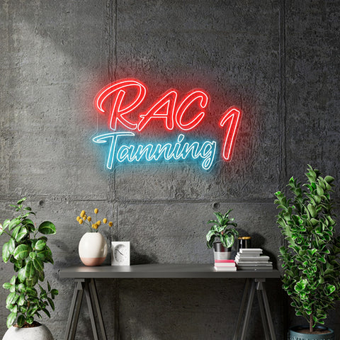 Custom Neon -  RAC TANNING  -RED and Light Blue  - 99cm x 62cm - Remote dimmer and Delivery