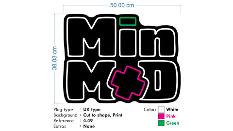 Custom Neon -  MIN MAD - Cool White , Pink and Green - 50cm x 38cm - INDOOR - Remote dimmer and Delivery