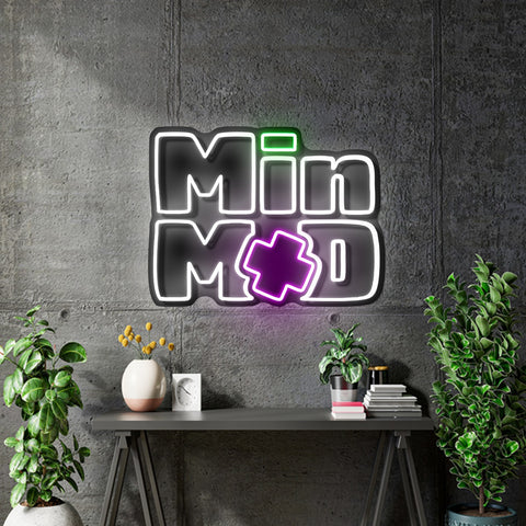 Custom Neon -  MIN MAD - Cool White , Pink and Green - 50cm x 38cm - INDOOR - Remote dimmer and Delivery