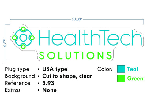 Custom Neon - Health Tech Solutions  -  Teal and Green - 36x9.87inch - dimmer and delivery